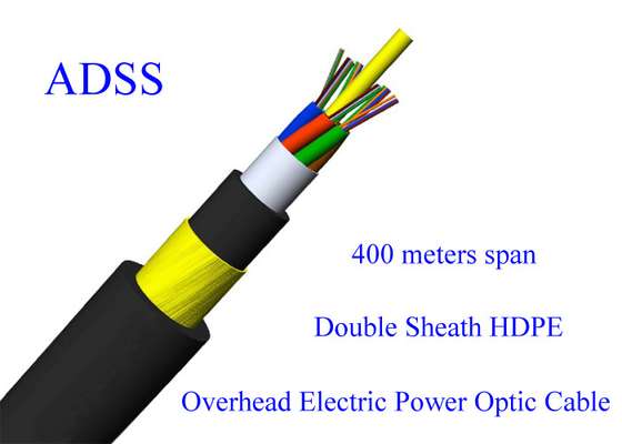 Opancerzony kabel światłowodowy ADSS G652D 48B1.3 11KN Rozpiętość 400M 13,4 mm 48 rdzeń PE HDPE